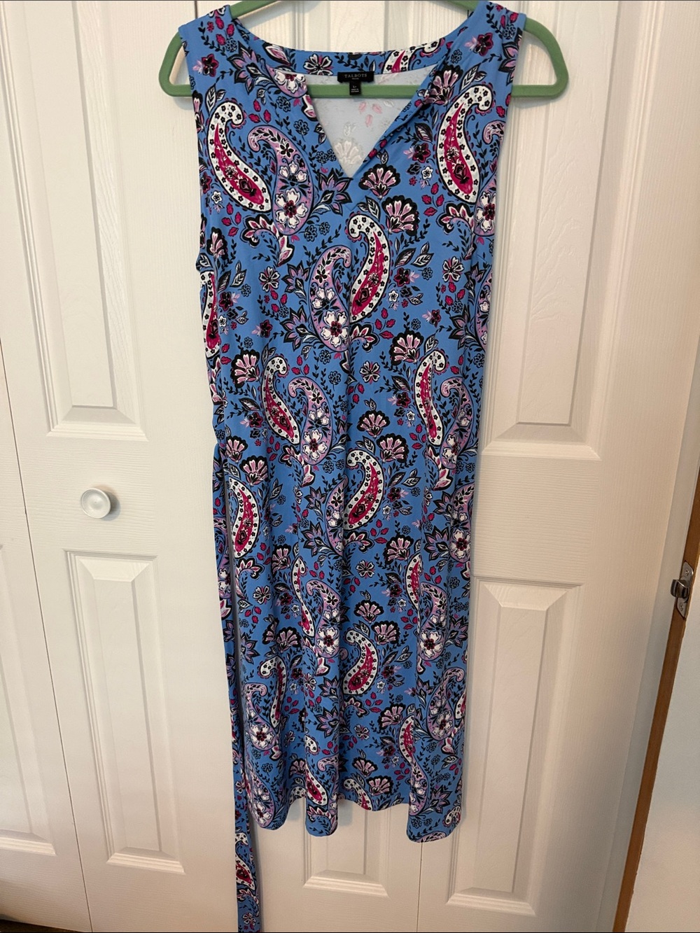 Talbots Blue Paisley Tie-Waist Sleeveless Dress - Picture 4 of 4